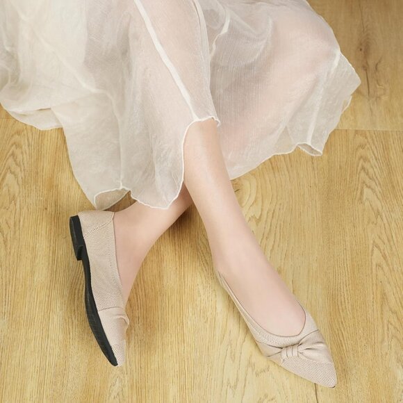 Women Nude Pointed Toe Ballet Comfortable Dressy Knit Lightweight Casual Flats - Picture 5 of 9